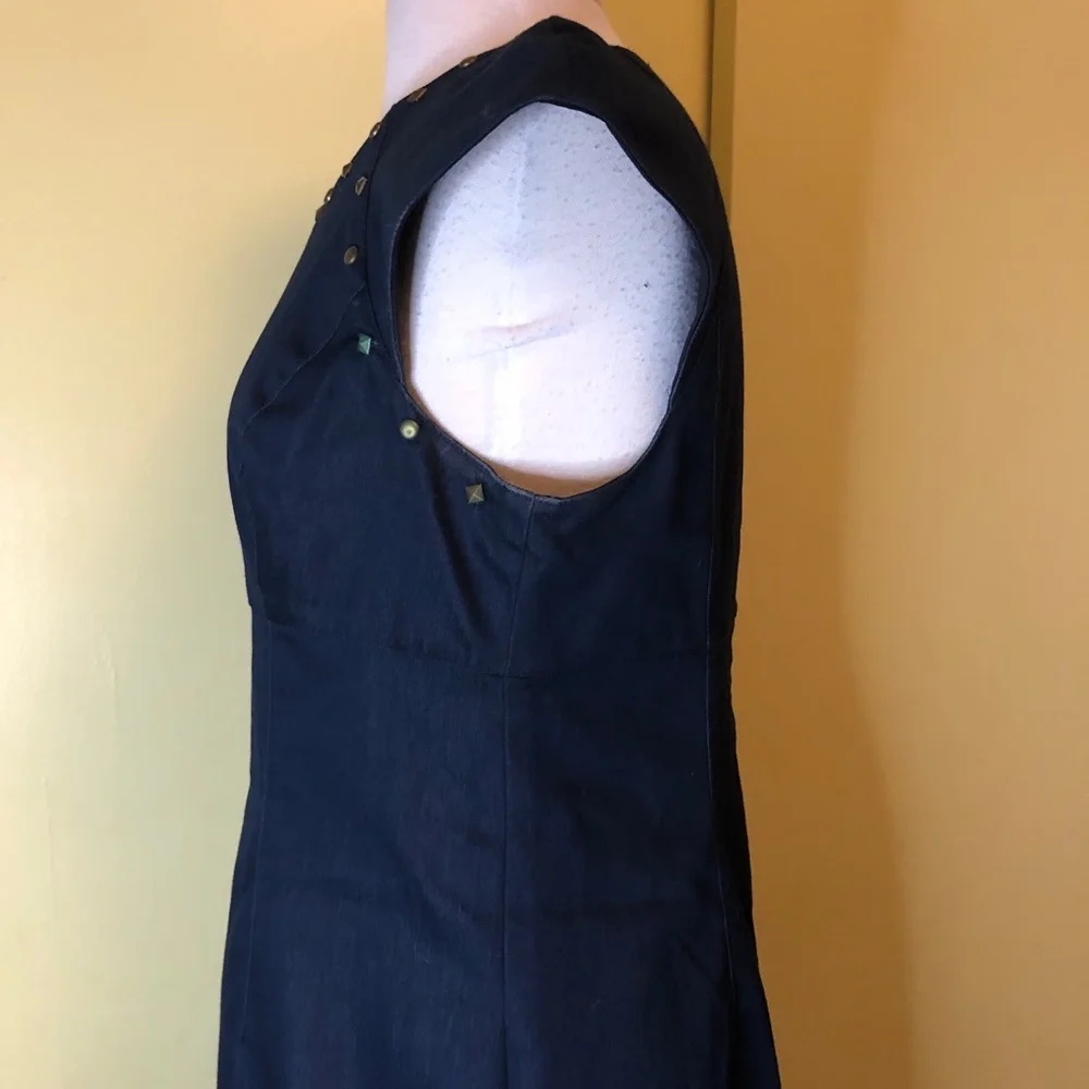 Betsey Johnson Dark Blue Denim Dress. Stud accents . Cap Sleeves. - Picture 4 of 9